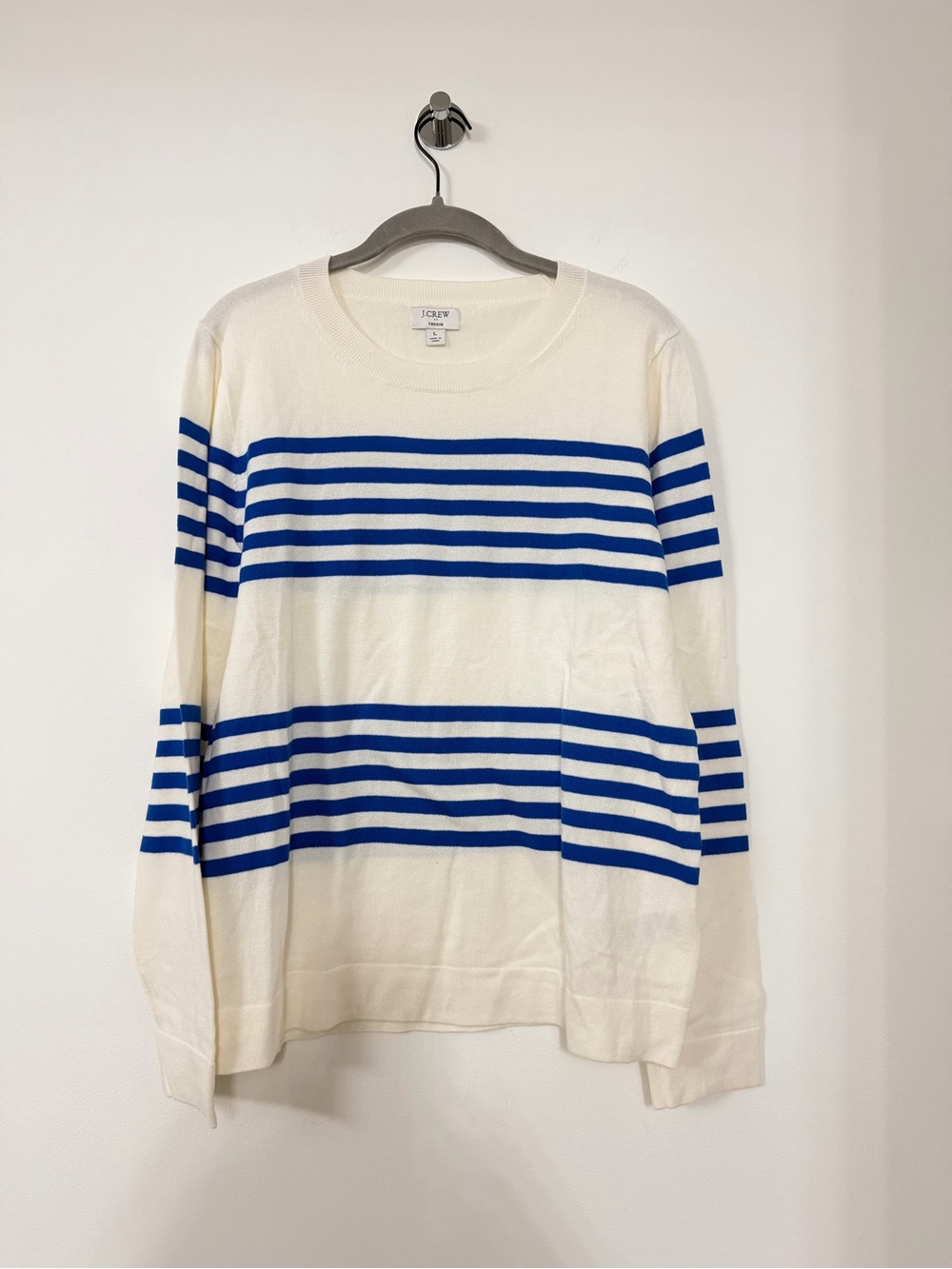 J. Crew Cream Long Sleeve Sweater with Blue Stripes